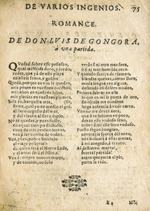 Luis de Góngora y Argote, "Romance to a Departure" (print) by Unknown artist