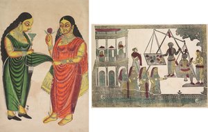 Maid Bringing a Hookah to a Lady (recto); Krishna Weighted against Precious Objects (verso)