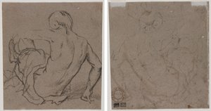 Man Seated on the Ground, Seen from Behind; Sketch by Unknown artist