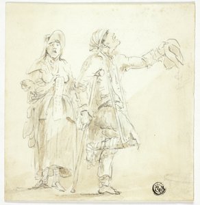 Man on Crutches Begging, with Woman Singing and Holding Baby by Unknown artist
