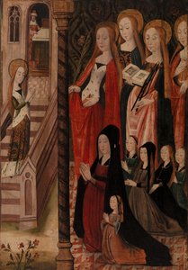 Mary Going to the Temple, Four Female Saints, and a Female Donor and her Daughters