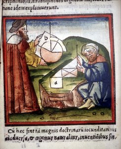 Mathematicians. 15th century manuscript
