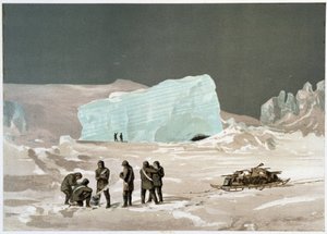 Men and sleigh on the ice - in "The shores of the polar sea, an Arctic expedition narration", by Dr. Edward Moos, Marcus Nard & Co, London by Unknown artist
