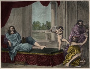 Moliere Jean Baptiste Poquelin (1622-1673) Evoking the Genie of Comedy to Cast Down Vice and Hypocrisy - Engraving after a Painting from the 17th Century by Unknown artist