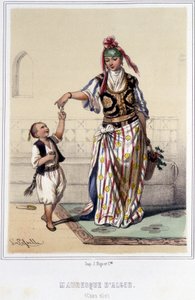 Moorish woman accompanied by a child at home in Algiers during the second half of the 19th century by Unknown artist