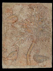 Mosaic Fragment with Three Birds and a Tree by Unknown artist