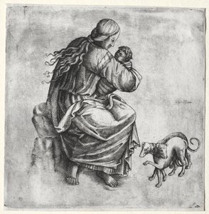 Mother and Child with Two Dogs by Unknown artist