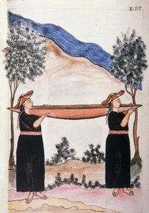 Moyobamba Indians wearing their canoe, from the book "Trujillo del Peru" or "Códice Martínez Compañón", by Baltazar Martinez Compañón y Bujanda, bishop of Trujillo (1782-1785) by Unknown artist