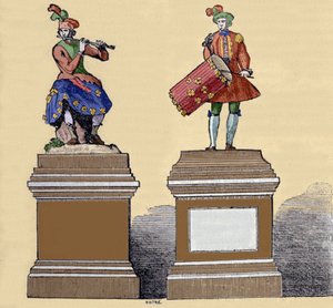 Musicians automatons: The traversiere flute player (1737) and the Tambourine player (1738). They are made by Jacques de Vaucanson (1709-1782), French engineer by Unknown artist