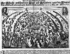 Naval Battle of La Hougue (1692) which opposed the army of Louis XIV to Holland. Engraving. 18th century by Unknown artist