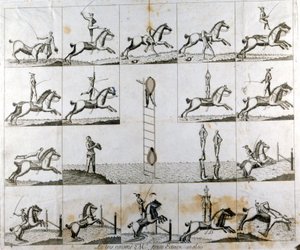 Plate of 19 prints depicting the prowess of the English voltiger Mr Price. Circa 1790. by Unknown artist