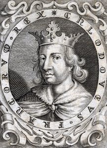 Portrait of Clovis II (? - 657), King of Neustria, Burgundy, and Austrasia. Engraving of the 18th century.
