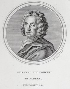 Portrait of Italian Baroque Composer and Cellist Giovanni Battista Bononcini (1670-1747). Engraving. 18th century. Bologna, Civico Museo Bibliografico by Unknown artist