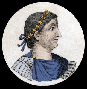 Portrait of Theodosius I (Flavius Theodosius) (347-395), Roman Emperor, Engraving of the 19th Century