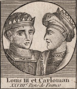 Portraits of Louis III (863/65-882) King of the Franks between 879 and 882 and Carloman II (866-884), King of the Franks from 879 to 884 - engraving from 