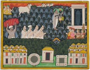 Pratham Milan, Shrinathji revealing himself to Vallabhacharya on Mount Govardhan by Unknown artist