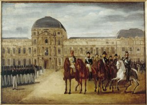 Review in front of the Château des Tuileries (circa 1820. Current 1st arrondissement, between 1815 and 1825)
