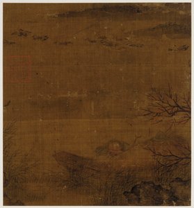 River Scene: A Man Asleep in a Boat - Ducks Swimming By by Unknown artist