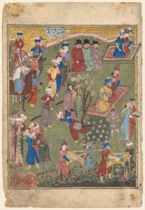 Royal Reception in a Landscape, left folio from the double frontispiece of a Shahnama (Book of Kings) of Firdausi by Unknown artist