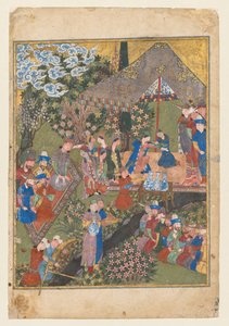 Royal Reception in a Landscape, right folio from the double frontispiece of a Shahnama (Book of Kings) of Firdausi by Unknown artist