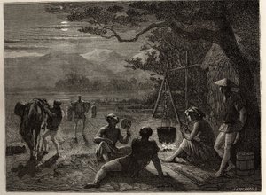Scene of rest in the country, in the moonlight