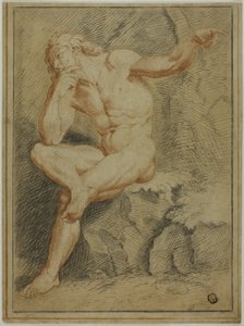 Seated Male Nude Pointing with Left Hand