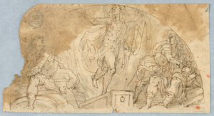 Semi-circular Figural Scene with Central Figure Possibly Ascending by Unknown artist