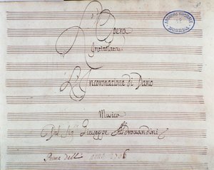 Sheet music page for The coronation of Darius by Giuseppe Aldrovandini