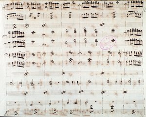 Sheet music page for the first violin in the opening of Mithridate, King of the Pont, opera by Mozart by Unknown artist