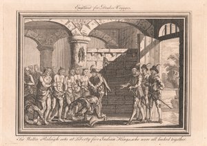 Sir Walter Raleigh Sets at Liberty Five Indian Kings, Who Were All Linked Together by Unknown artist