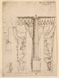 Sketch for Three Side Wings with Part of Proscenium Frame by Unknown artist