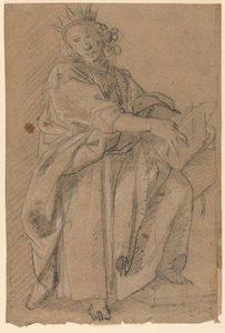 Sketch of a Standing Crowned Figure with a Book