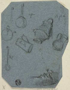 Sketches of Kitchen Utensils, Bent Arm (recto); Historical Scene (verso) by Unknown artist