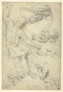 Sketches of Soldier, Heads, from Roman Relief (recto); Sketches of Male Nudes, from Roman Relief (verso) by Unknown artist