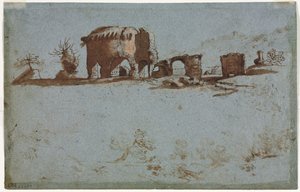 Small Group of Roman Ruins (verso) by Unknown artist