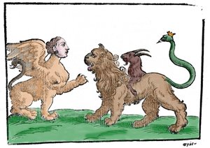 Sphinx Against Chimera after Mythologiae Sive Explicationes Fabularum by Natalis Comitis by Unknown artist