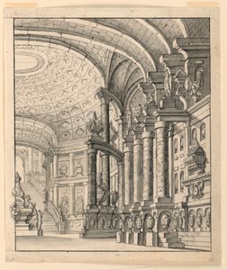 Stage Design: Hall with Coffered Ceiling and Urns