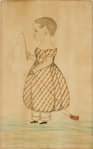 Standing Girl in Profile to Left with Whip and Toy Sleigh