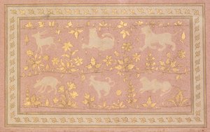 Stenciled Scenes of Lion and Gazelle (verso)