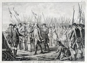 Surrender of the British army of Lord Cornwallis (1738 - 1805) to America on 19 October 1781 by Unknown artist