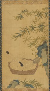 Tapestry: Doves Bathing in a Bowl; Rocks and Bamboos