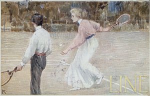 Tennis players - postcard, circa 1890