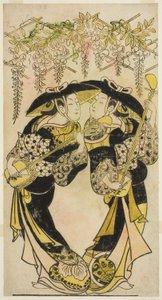 The Actors Sanjo Kantaro and Fujimura Handayu as Musicians Playing Under Wisteria by Unknown artist