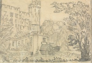 The Back of a Large Castle with Waterwheel in the Foreground by Unknown artist