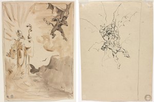 The Bishop and the Demon; Three Demons Holding a Knight by Unknown artist