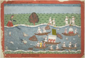 The Demon Sambar Throws the Infant Pradyumna into the River, page from a Dispersed Bhagavata Purana manuscript by Unknown artist