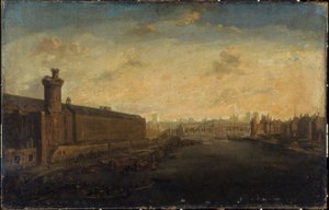 The Grande Galerie du Louvre, with the Porte Neuve, Pont-Neuf, Cité, Tour de Nesle and Quai Malaquais, circa 1640, present-day 1st and 6th arrondissements, between 1635 and 1645