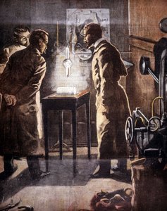 The Roentgen or X-rays. Discovered in 1895. Illustration representing the experiment