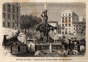 The Triton Fountain, in Rome, created in 1643 by Gian Lorenzo Bernini (1598-1680), on the Barberini Square. Engraving to illustrate the voyage to Rome, by Francis Wey, in 1864-1868, published in Le tour du monde, nouveau journal des voyages by Unknown artist
