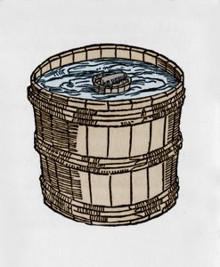 The compass in its most ancient form floating on the water surface. Illustration from a treatise on magnetism by J. Taisnier